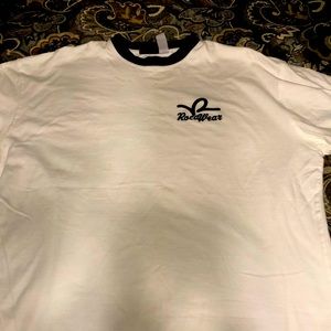 XL Rocawear Tshirt white with navy blue trim on collar